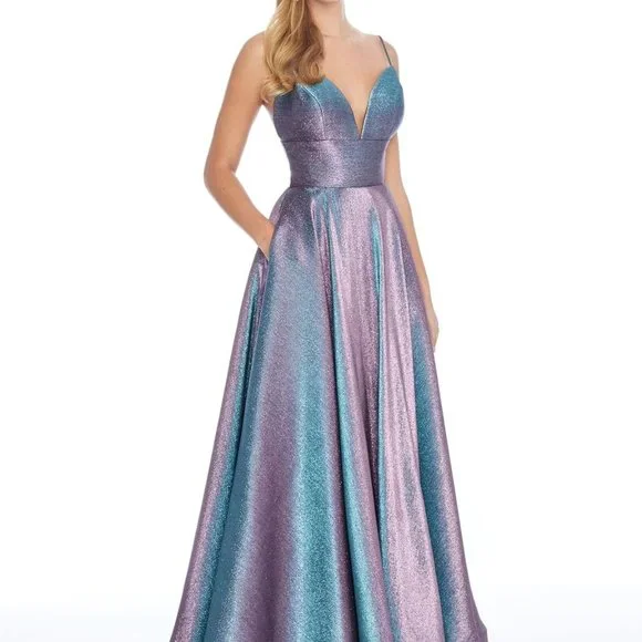 Ashley Lauren Metallic Shimmery A-Line Dress - Picture 4 of 8